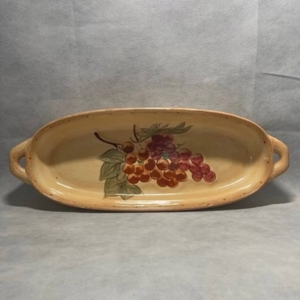 Grape Pattern Ceramic Bread Fruit Bowl 15.5